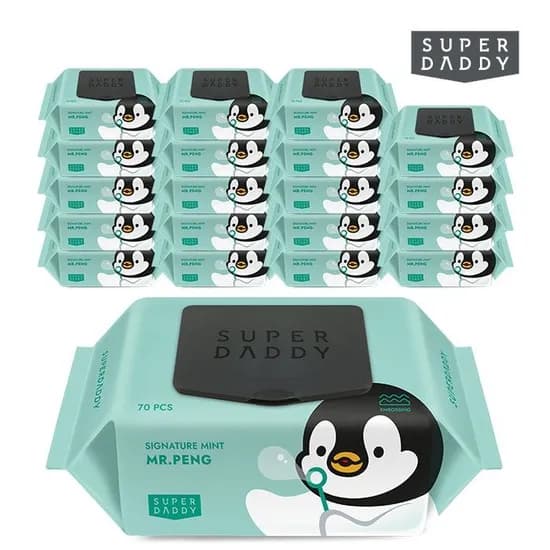 슈퍼대디 미스터펭 민트 아기물티슈 캡형 70매 20팩 70g
