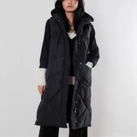 여성 빅사이즈 웰론 5온스 후드 롱 패딩 조끼 2color