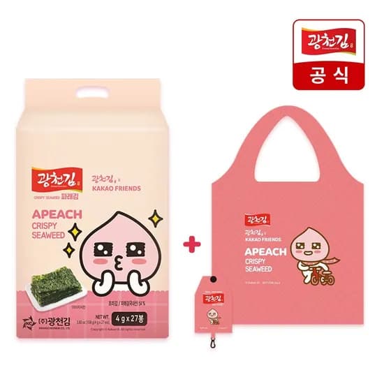 광천김 카카오프렌즈 파래 도시락김 4g 27봉 장바구니 1개