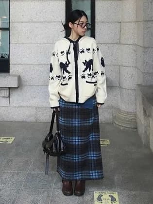 아우어 노스텔지아 빈티지 체크 스커트