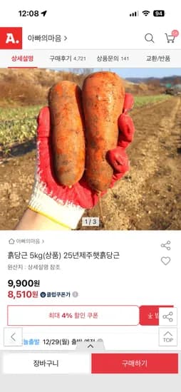 25년 제주 햇 흙당근 상품 5kg