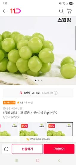 스윗킹 김천 실속형 샤인머스켓 2kg 3-5수