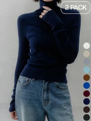 메무아 2pack 1+1 롤링 슬림 하이넥 니트