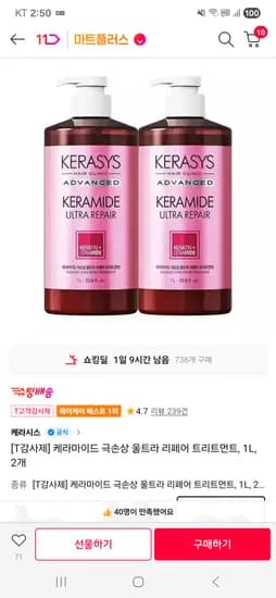케라시스 울트라리페어 트리트먼트 1L 2개