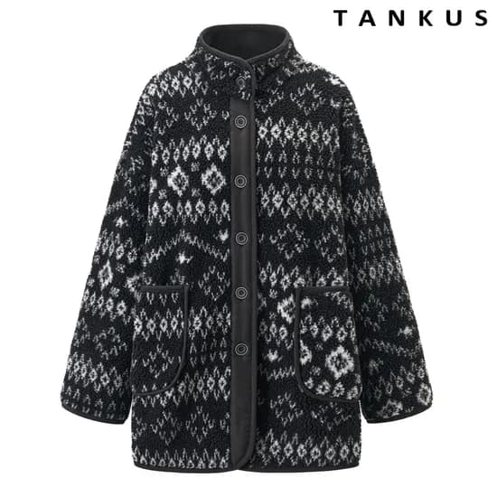 탱커스 시어링 패턴 하이넥 플리스 자켓