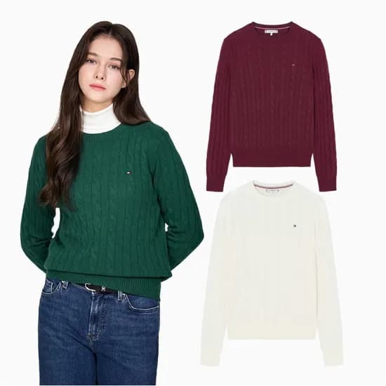 타미힐피거 크루넥 울 케이블 스웨터