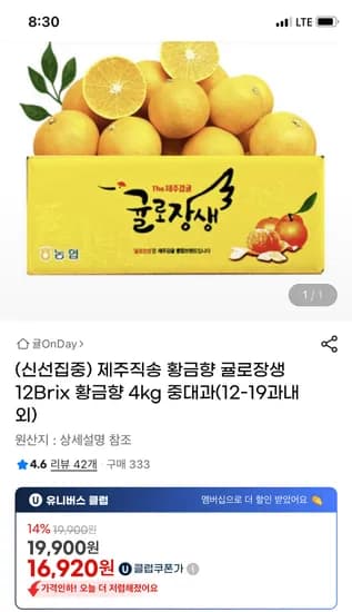 귤로장생 12Brix 황금향 4kg 중대과 12-19과