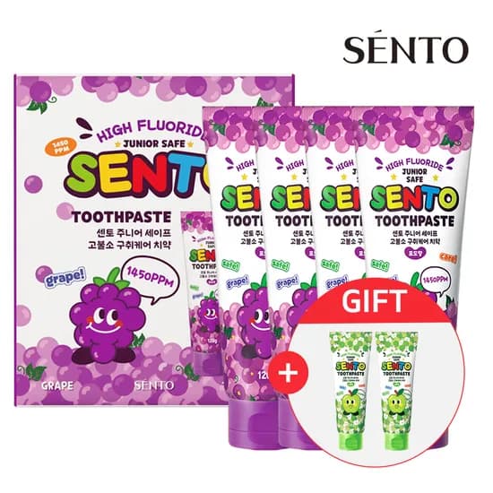 센토 주니어 구취케어 고불소 어린이치약 120g 4개 사과향 2개 증정
