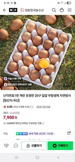 대한민국농수산 난각1번 유정란 20구