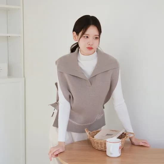 울100% 카라 니트 베스트