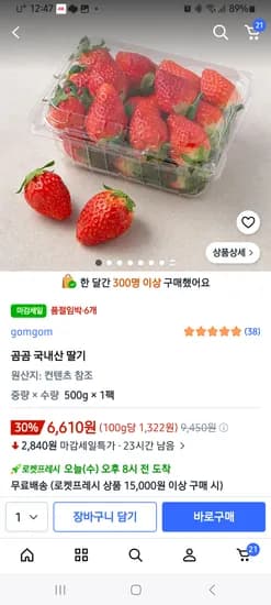 곰곰 딸기 500g 마감세일