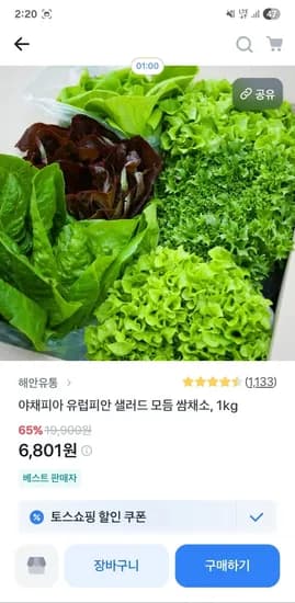 유럽피안 샐러드 모듬 쌈채소 1kg