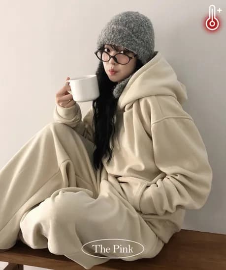 더핑크 산샤 코듀로이 기모 후드티 + 트레이닝 팬츠 set