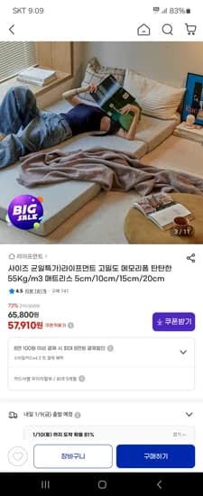 라이프먼트 고밀도 메모리폼 55kg/m3 매트리스