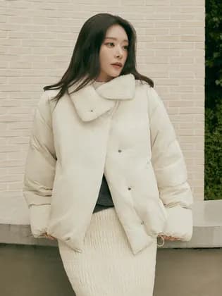 시슬리 하이디 인조 퍼 카라 하프 패딩