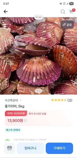 국내산 통영 홍가리비 5kg