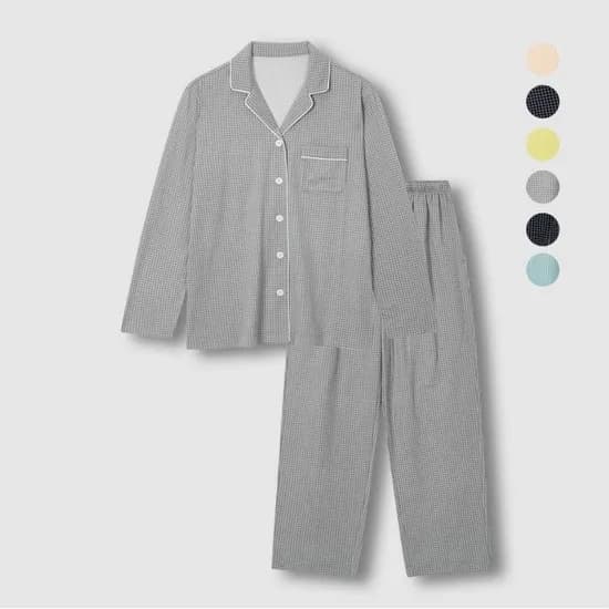 자주 피치기모 체크 파자마세트