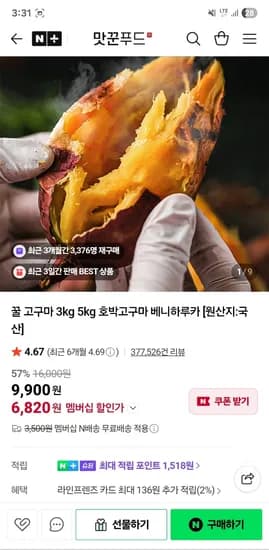 맛군 꿀고구마 베니하루카 호박 3kg 5kg