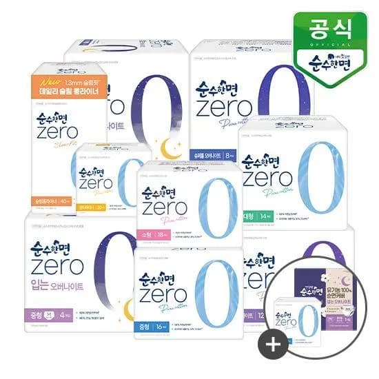 깨끗한나라 순수한면 생리대 제로 중형 16P 3팩 증정