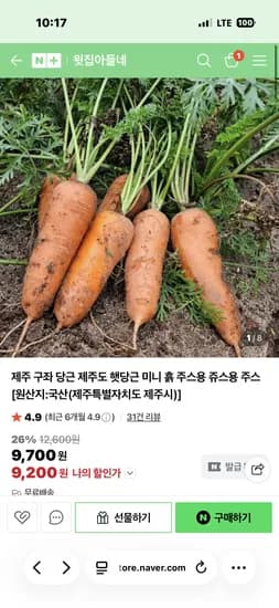제주 구좌 햇당근 못난이 주스용 10kg