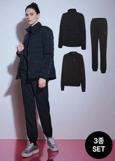 DKNY 골프 여성 엔자임 가공 패딩 맨투맨 조거팬츠 기모셋업 3종세트