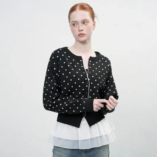 제너럴아이디어 세미 루즈핏 도트 가디건