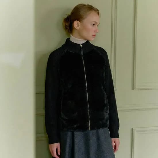 더레노마 무스탕 니트 가디건