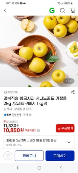 경북 황금사과 시나노골드 가정용 2kg