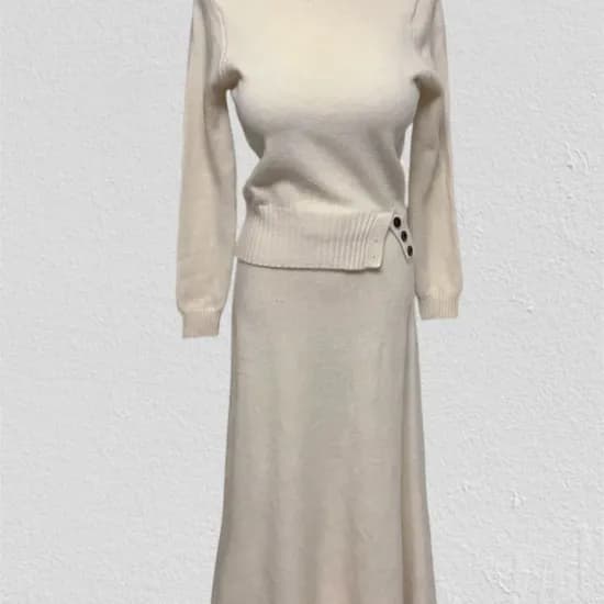 보트넥 버튼 니트 롱 스커트 투피스 SET