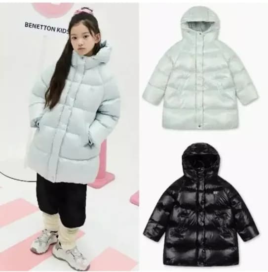 베네통키즈 셔링 후드 롱다운