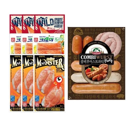 크래미 140g 3개 쉬림프 150g 3개 몬스터크랩 142g 3개 콤비부어스트