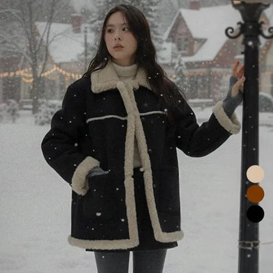 울 스웨이드 무스탕 블랙