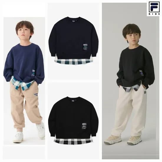 휠라키즈 어반 체크 레이어 기모 맨투맨티