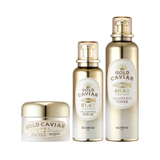 스킨푸드 골드 캐비어 콜라겐 3종 토너 세럼 크림