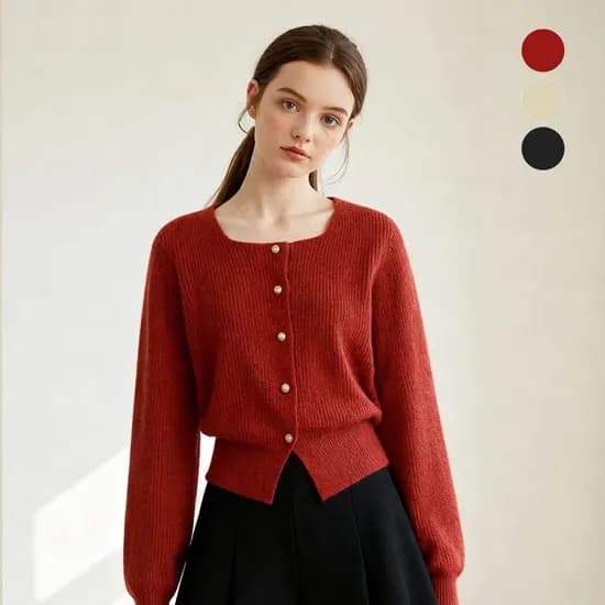 티뷰 스퀘어넥 골드버튼 숏 가디건