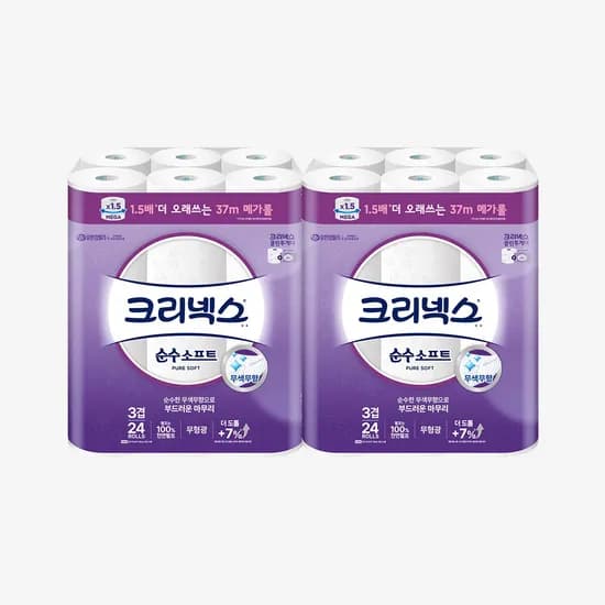 크리넥스 순수소프트 3겹 화장지 37m 24롤 2팩 마이비대