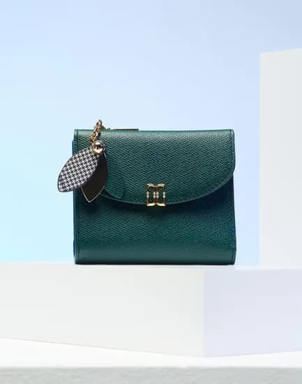 닥스 ACC 그린 가죽 체크 플라워 장식 반지갑