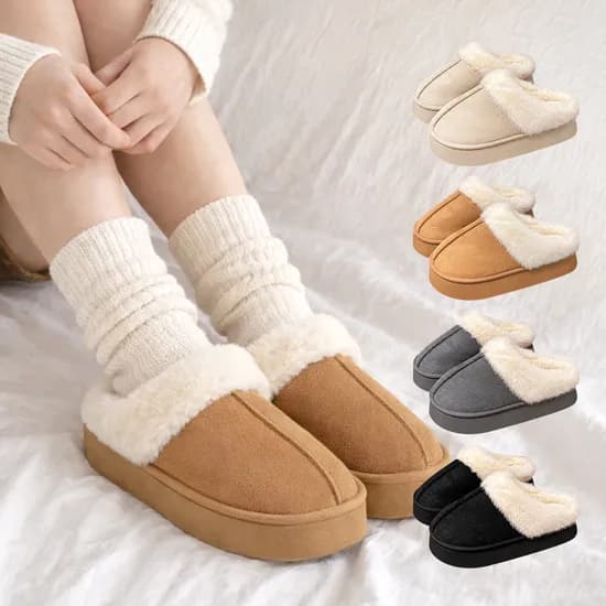 스웨이드 통굽 플랫폼 털슬리퍼 1+1