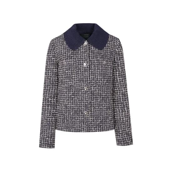 크로커다일 탈부착 니트 카라 트위드 자켓