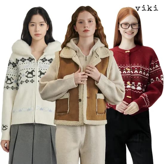 비키 플라워자수 니트 가디건