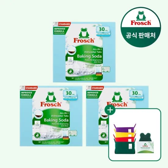 프로쉬 독일 올인원 식기세척기세제 30개입 3개 펠트바스켓 수세미