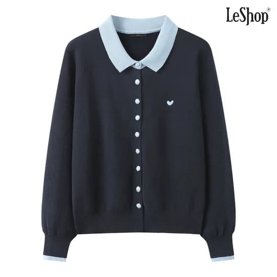르샵 하트 자수 배색 포인트 니트 가디건