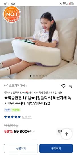 펌플렉스 바른자세 독서쿠션 독서대 쿠션
