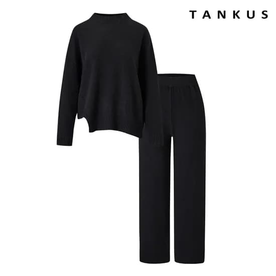 탱커스 언발 니트 밴딩 롱 팬츠 셋업