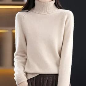 나바바 여성 무지 목폴라 니트티