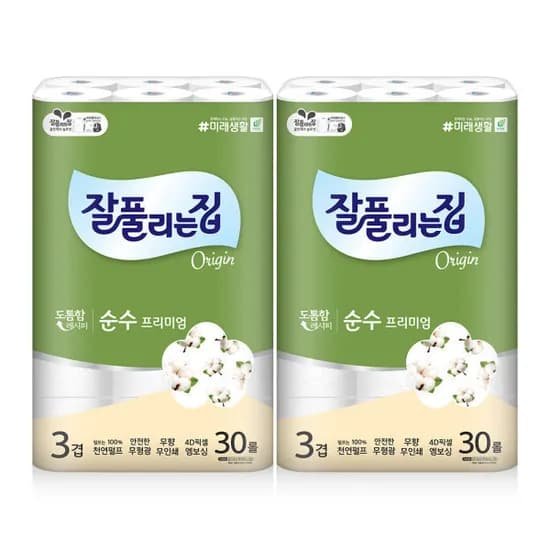 잘풀리는집 순수프리미엄 천연펄프 3겹 화장지 30M 30롤 2팩 27,110원