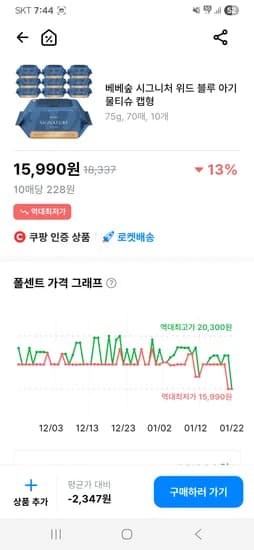베베숲 시그니처 위드 블루 아기물티슈 캡형 70매 10팩 15990원