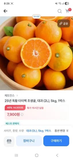 25년 옥황 타이벡 조생귤 대과 5kg