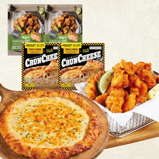 애슐리 크런치즈엣지 트리플치즈피자 2팩 오리지널 통살치킨 2팩 피치세트