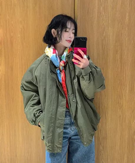 제너럴아이디어 패디드 볼륨 블루종 봄버 점퍼